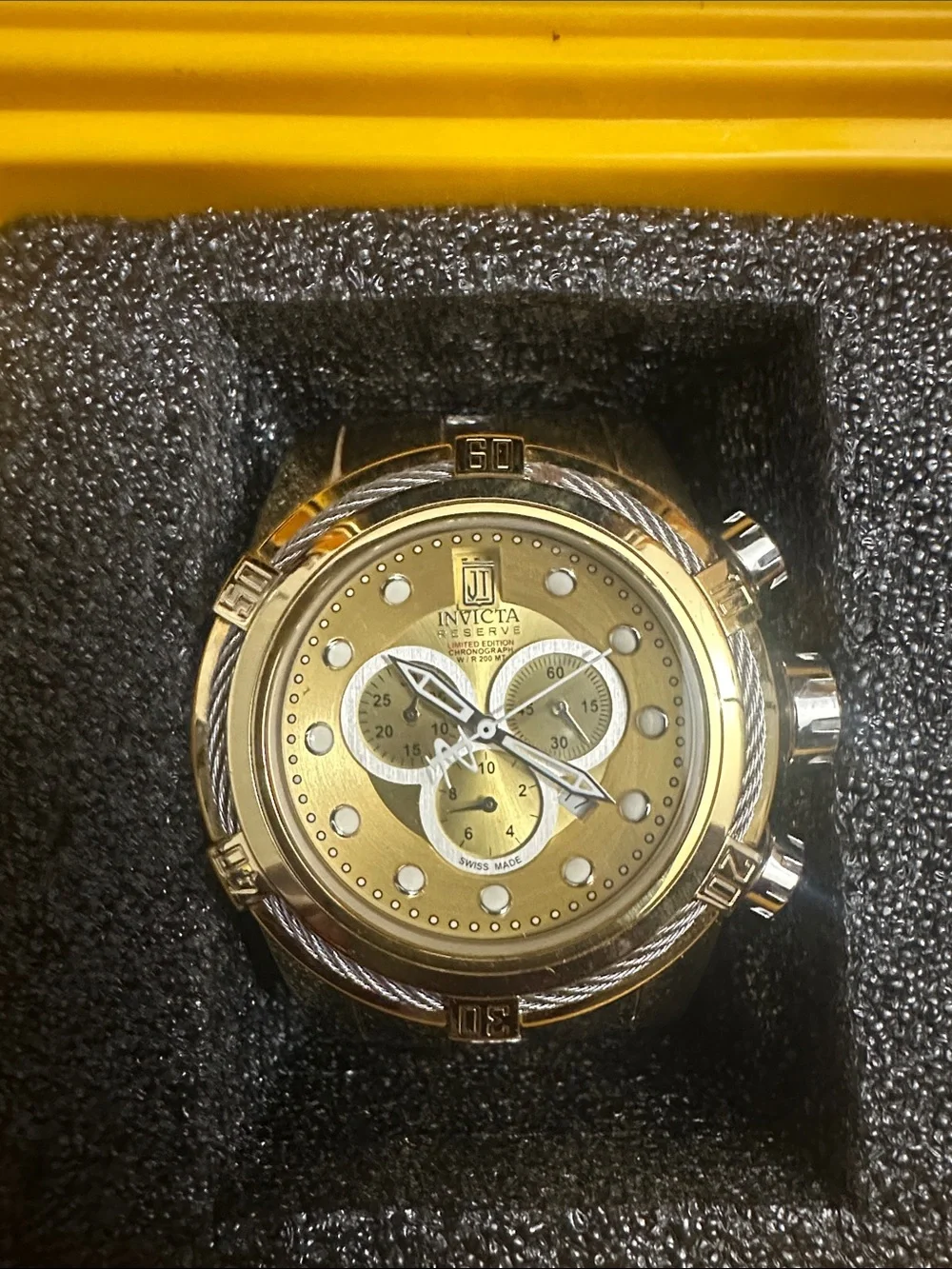 Invicta Gold and Black Men's Chronograph Watch in Yellow Case